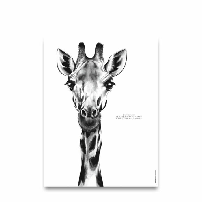 Affiche Girafe illustrant une citation "être à la hauteur"