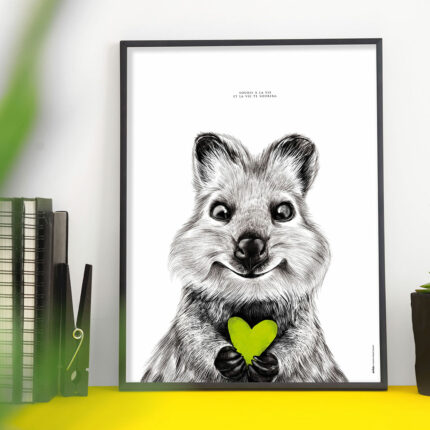 Le Quokka "le sourire" Coeur vert