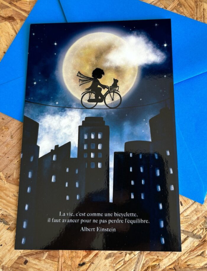 carte postale Décopositive - Collection l'enfant des étoiles - modèle LA BICYCLETTE