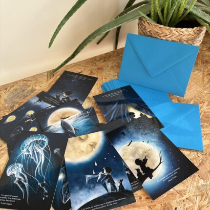 lot de 13 cartes 10 X 15 cm et enveloppes bleu