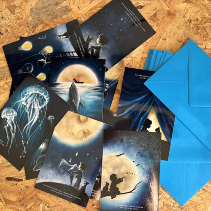 lot de 13 cartes 10 X 15 cm et enveloppes bleu