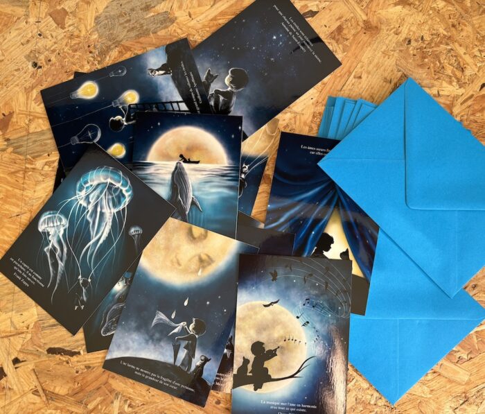 lot de 13 cartes 10 X 15 cm et enveloppes bleu