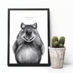 Dessin de capybara accompagné d'un proverbe chinois : "on est pas responsable de la tête qu'on a, mais de la tête qu'on fait". Disponible en affiche 30 X 40 cm. Dessin de Marjorie Esquerre pour Décopositive