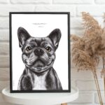 Dessin d'un bouledogue français réalisé par Marjorie Esquerre portant une citation de George Sand