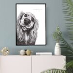 Dessin d'un cocker associé à la citation : « N’attendez pas d’être heureux pour sourire, souriez pour être heureux » – Edward L. Kramer - Dessin de Marjorie Esquerre - Tous droits réservés