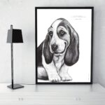 Affiche Basset Hound 30 x 40 cm avec citation drôle : « Je n'ai pas la flemme, je suis en mode économie d'énergie ». Une illustration originale et amusante.