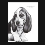 Affiche Basset Hound 30 x 40 cm avec citation drôle : « Je n'ai pas la flemme, je suis en mode économie d'énergie ». Une illustration originale et amusante.