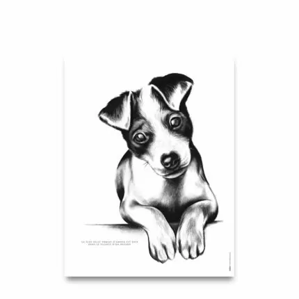 Poster chien Jack Russel, dessin illustrant une citation sur l'Amour