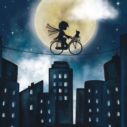Affiche l'enfant et la bicyclette porte la citation d'Albert Einstein : la vie est comme une bicyclette...