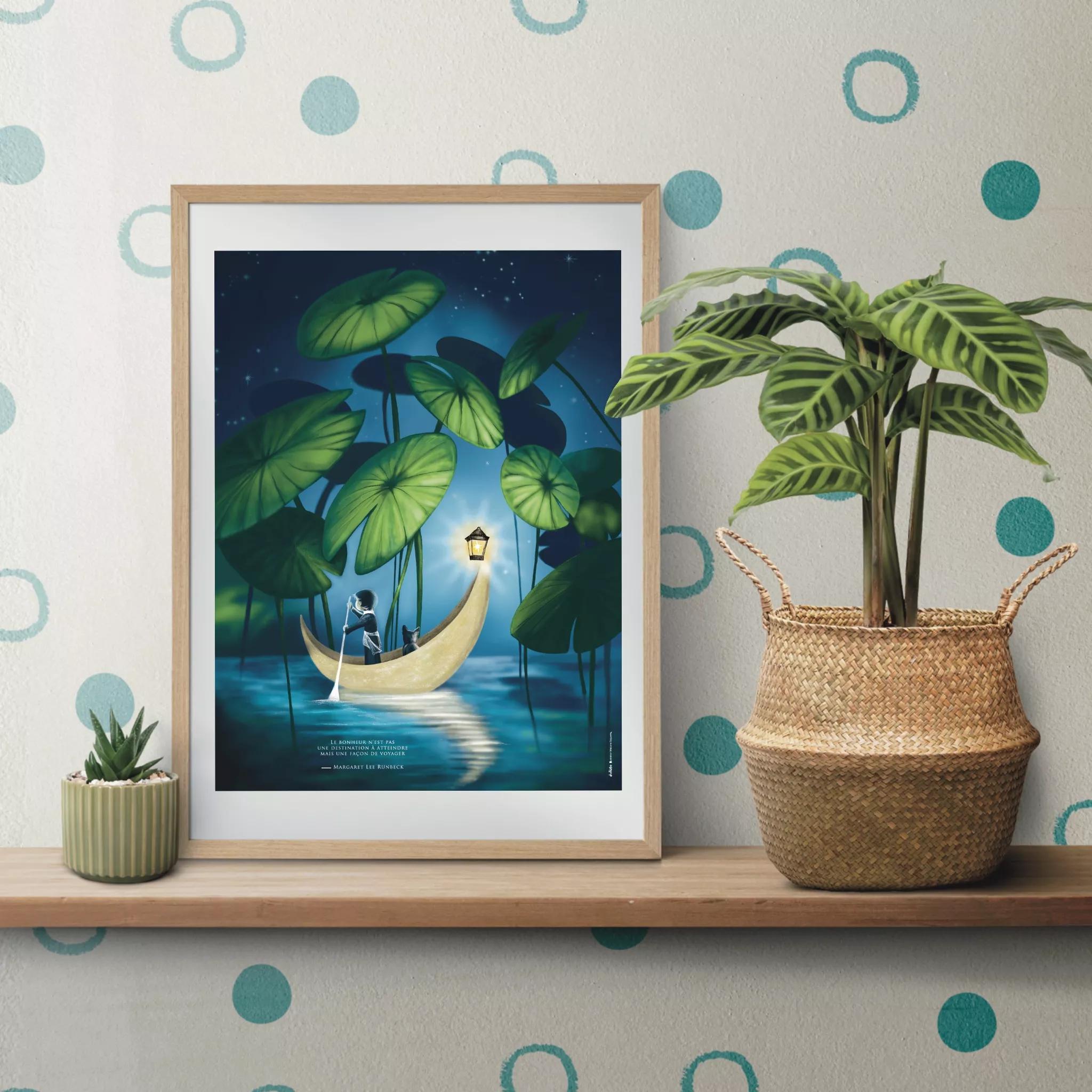 Affiche pour chambre d'enfant, inspirante et positive portant la citation de M. Lee Runbeck "Le bonheur n'est pas une destination à attendre mais une façon de voyager"