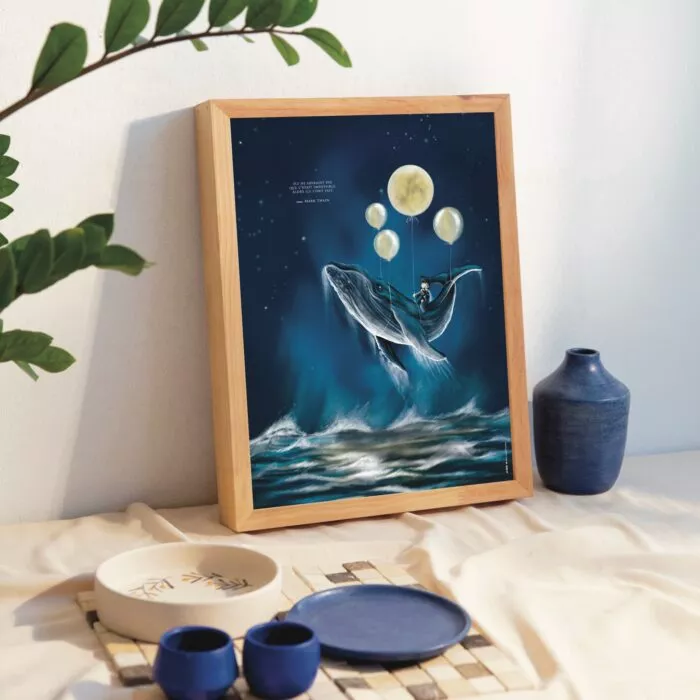 Déco pour chambre d'enfant - Affiche baleine portant la citation de Mark Twain : « Ils ne savaient pas que c’était impossible, alors ils l’ont fait. »