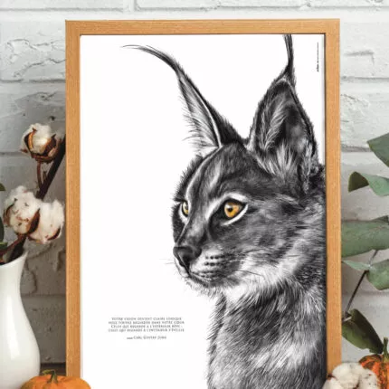 Affiche Lynx - 30 X 40 cm - dessin d'un lynx et citation de Carl Jung - Dessin de Marjorie Esquerre. Découvrez cette affiche inspirante dans la boutique.