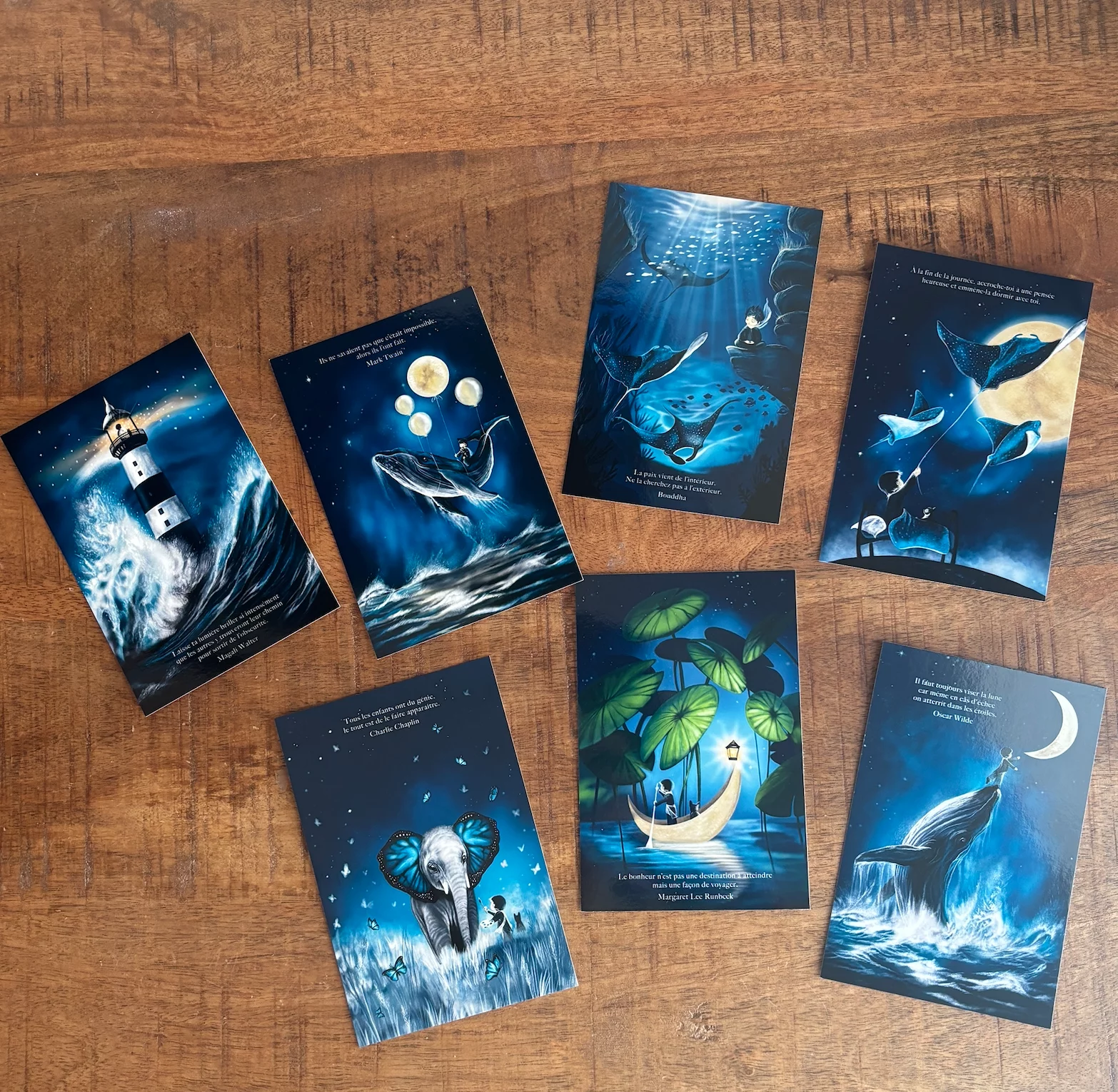 Lot-7-cartes-postales-decopositive Lot de 7 cartes postales inspirantes 10 X 15 cm - collection L'enfant des étoiles - Décopositive - 7 modèles différents - à offrir ou à encadrer.