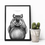 Dessin de capybara accompagné d'un proverbe chinois : "on est pas responsable de la tête qu'on a, mais de la tête qu'on fait". Disponible en affiche 30 X 40 cm. Dessin de Marjorie Esquerre pour Décopositive