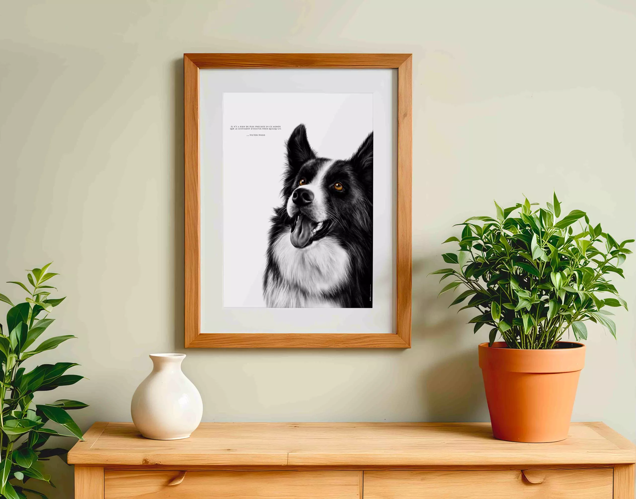 dessin-border-collie-affiche-m.esquerre Dessin d'"un border collie réalisé par Marjorie Esquerre portant la citation de Victor Hugo - disponible en affiche / poster format 30 X 40 cm
