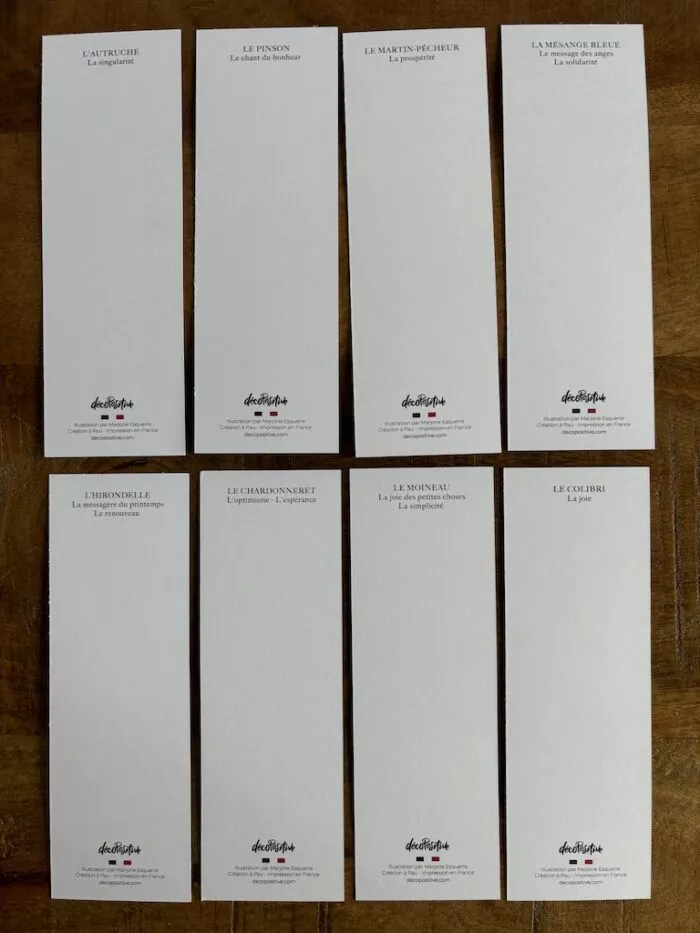 verso des marque-pages oiseaux