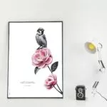 Poster d'un Oiseau - Dessin d'un moineau portant une citation de Paulo Coelho : "les choses simples sont aussi les choses les plus extraordinaires..." Tous droits réservés - dessin de Marjorie Esquerre