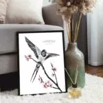 Poster d'un Oiseau - Dessin d'une hirondelle portant une citation de Anne Bradstreet - disponible en affiche 30 X 40 cm et en carte postale - dessin de Marjorie Esquerre - tous droits réservés