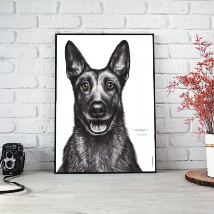 Dessin d'un malinois réalisé par Marjorie Esquerre portant une citation positive et inspirante - disponible en affiche / poster format 30 X 40 cm