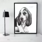 Affiche Basset Hound 30 x 40 cm avec citation drôle : « Je n'ai pas la flemme, je suis en mode économie d'énergie ». Une illustration originale et amusante.